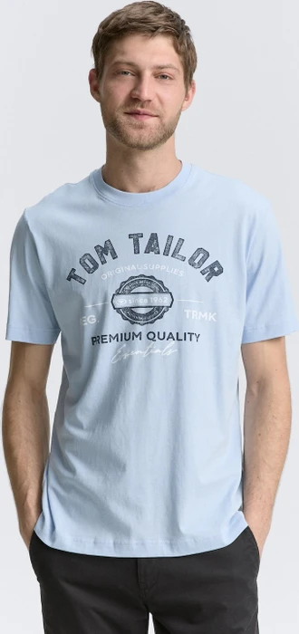 Tom Tailor Logo-Print T-Shirt kurzarm light powder blue (Herren)
