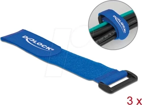 DeLOCK Klett-Kabelbinder mit Schlaufe, 38mm, 280mm, blau, 3 Stück