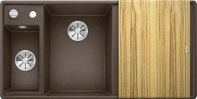 Blanco Axia III 6 S-F InFino Becken links mit Ablauffernbedienung cafe inkl. Holzschneidebrett