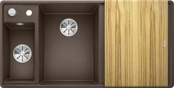 Blanco Axia III 6 S-F InFino Becken links mit Ablauffernbedienung cafe inkl. Holzschneidebrett