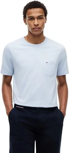 Tommy Hilfiger Regular Fit mit Brusttasche T-Shirt kurzarm breezy blue (Herren)