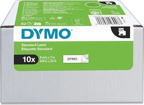 Dymo D1 Beschriftungsband, 9mm, schwarz/weiß, 10er-Pack