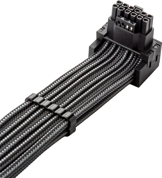 CableMod Universal Pro ModMesh, 12V-2x6 Kabel, StealthSense, natives 12V-2x6 Kabel, 1x 16-Pin PCIe 5.1 Stecker auf 16-Pin PCIe 5.1 Stecker, 90°, Variante A, carbon, 60cm