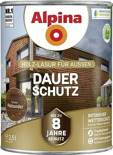 Alpina Farben Dauer-Schutz Holz-Lasur außen Holzschutzmittel, 2.5l