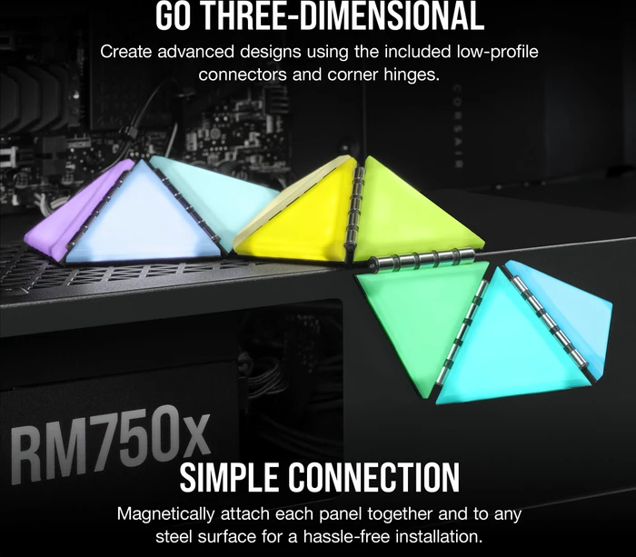 Corsair iCUE LC100 Case Accent Lighting Panels Mini Triangle Expansion Kit, RGB-Beleuchtung, 9er-Pack, schwarz