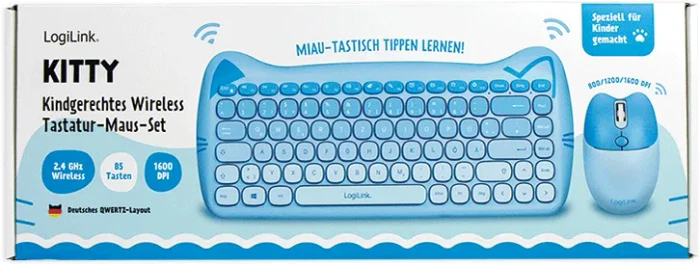 LogiLink Kitty Kindgerechtes Wireless Tastatur-Maus-Set, blau, USB, DE