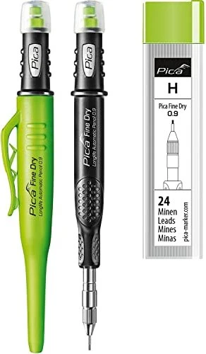 Pica-Marker Fine Dry Longlife Automatic Pencil Druckbleistift HB 0.9mm graphit, schwarz/grün, Anspitzer