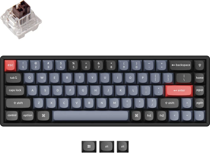 Keychron K6 Pro, PBT, schwarz/blaugrau, LEDs RGB, hot-swap, Keychron K Pro BROWN, USB/Bluetooth, US