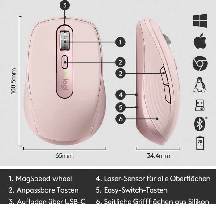Logitech MX Anywhere 3 Rose, rosa, USB/Bluetooth