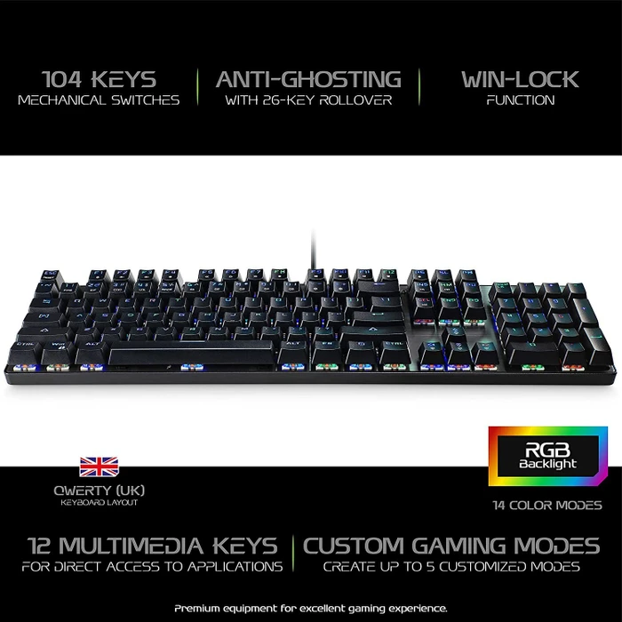 MediaRange Gaming Series GS101 Mechanical Gaming Keyboard, schwarz/silber, USB, UK