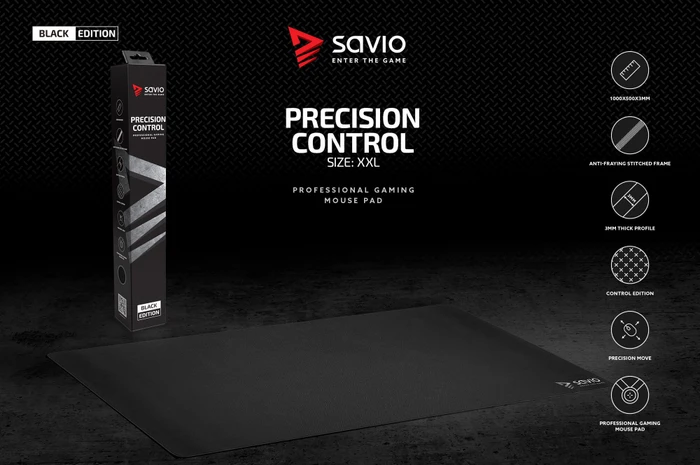 Savio Black Edition Precision Control XXL Gaming Mauspad, schwarz/grau