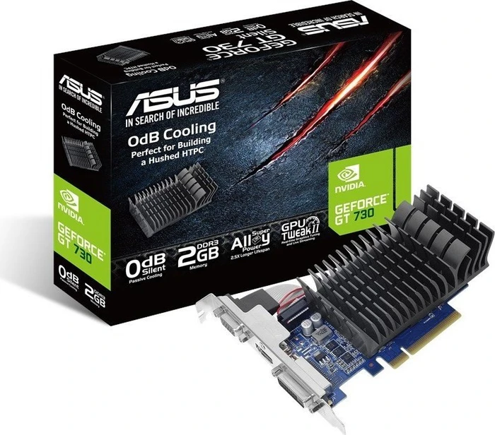 ASUS GeForce GT 730 Silent V2, GT730-SL-2G-BRK-V2, 2GB DDR3, VGA, DVI, HDMI
