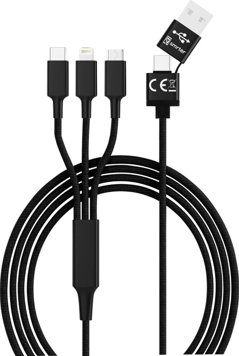 Smrter USB Ladekabel 5in1, USB Type-C zu USB Type-C/Apple Lightning/USB Micro-B 1.2m, schwarz