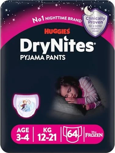 Huggies DryNite Girls Einwegwindel, 36M-5J, 16-23kg, 64 Stück (4x 16 Stück)
