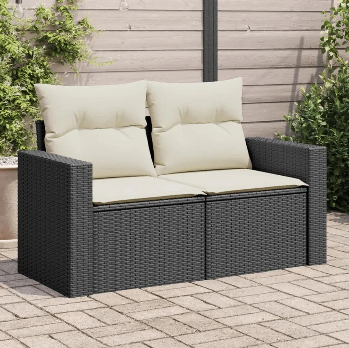 vidaXL Gartensofa mit Kissen 131cm 2-Sitzer schwarz/cremeweiß