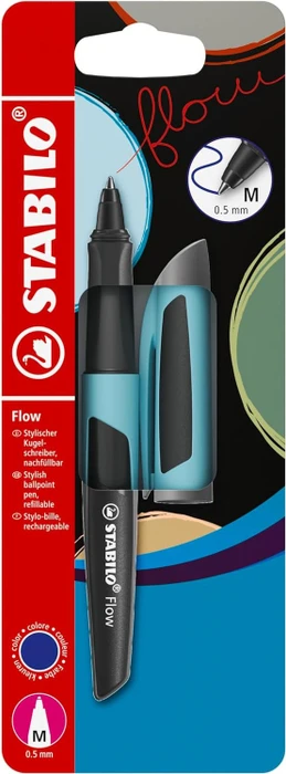 STABILO Flow Kugelschreiber hellblau/schwarz, Rechts- und Linkshänder, Blister