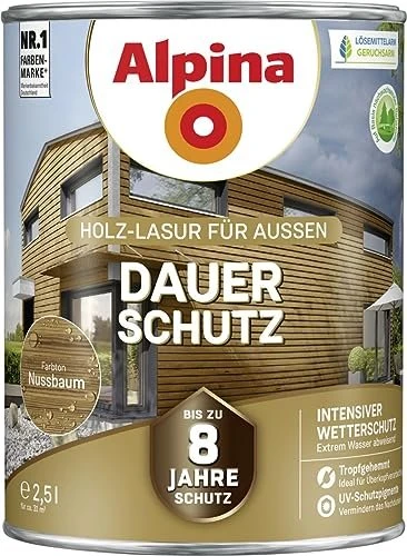 Alpina Farben Dauer-Schutz Holz-Lasur außen Holzschutzmittel, 2.5l