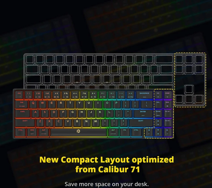 Drevo Calibur V2 TE PC/Mac, LEDs RGB, schwarz, Gaote Outemu BROWN, USB, DE