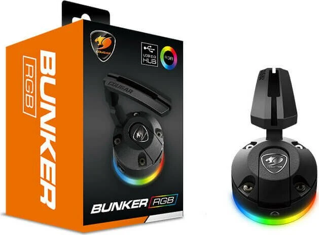 Cougar Bunker RGB Mouse Bungee mit 3-fach USB-Hub, Mauskabelhalterung, schwarz