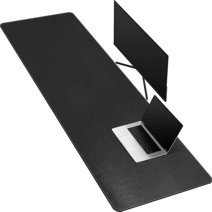 Cennbie Schreibtischunterlage Leder, Mauspad XXL, 1600x500mm, schwarz