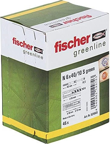 fischer N Green 6x40/10 S Nageldübel Schrauben/Dübel-Sortiment, 45 Stück
