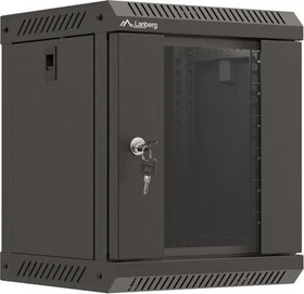 Lanberg WF11 Series 10" Rack Wandschrank 6HE, hängend, Flatpack, Glastür, IP20, RAL 9004, 300mm tief