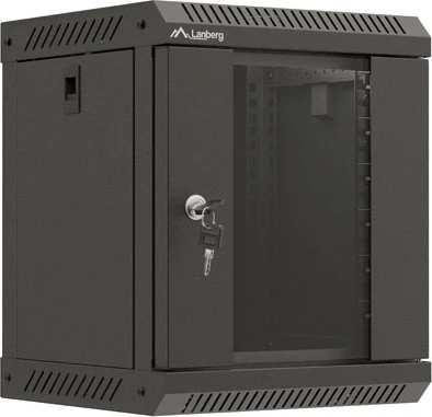 Lanberg WF11 Series 10" Rack Wandschrank 6HE, hängend, Flatpack, Glastür, IP20, RAL 9004, 300mm tief