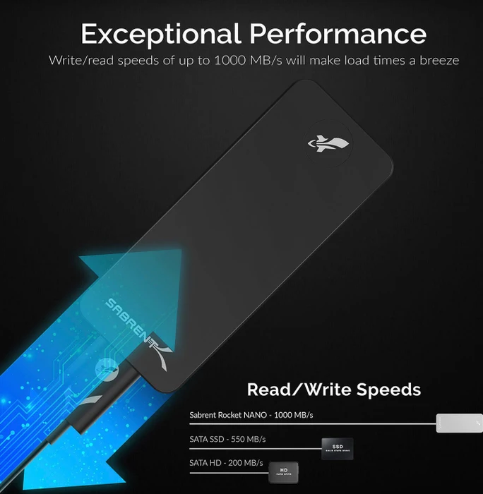 Sabrent Rocket Nano External Aluminium SSD, schwarz, 1TB, USB-C 3.1