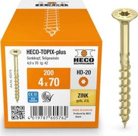 HECO TOPIX-plus verzinkt gelb A3L Torx T20 Holzschraube, 4x70mm, 200 Stück