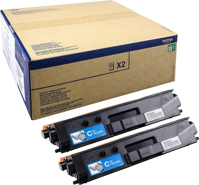 Brother Toner TN-329CTWIN cyan hohe Kapazität, 2er-Pack