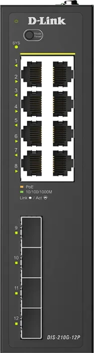 D-Link DIS-210G-12P Industrial Railmount Gigabit Smart Switch, 8x RJ-45, 4x SFP, 240W PoE+