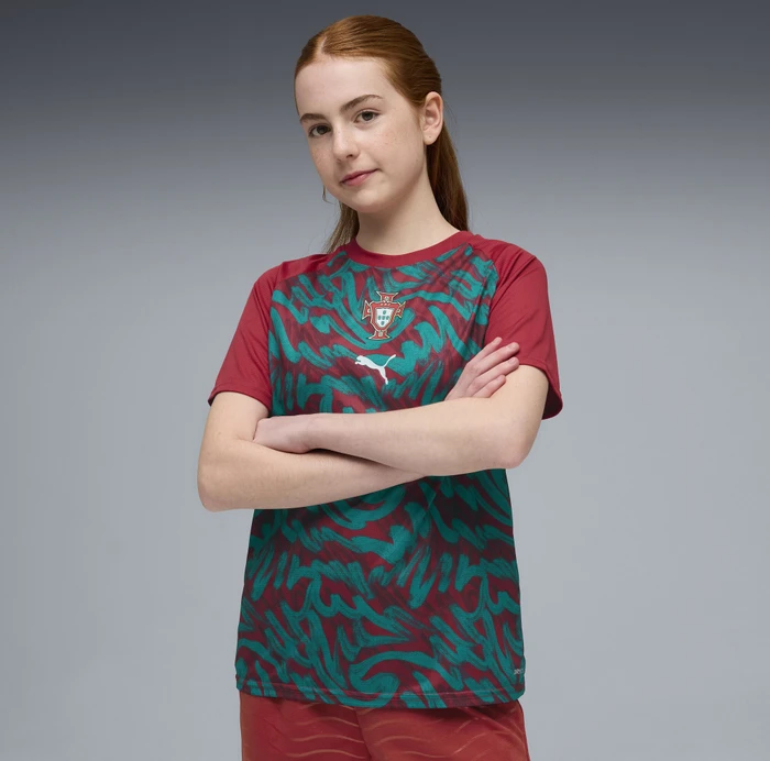 Puma FIFA WM 2026 Portugal Aufwärmtrikot kurzarm club red/green lagoon (Junior)