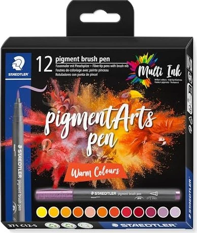Staedtler pigment brush pen 371 warm colours sortiert, 12er-Set