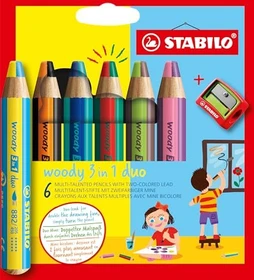 STABILO Woody 3in1 Wachsmalstift sortiert, 6er-Set