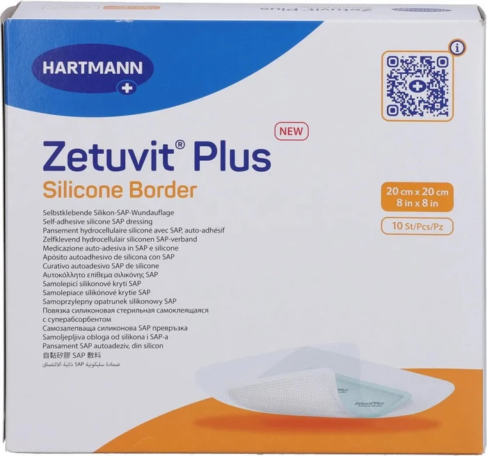 Hartmann Zetuvit Plus Silicone Border Saugkompressen steril, 20 x 20cm, 10 Stück