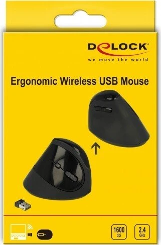 DeLOCK Ergonomische USB Maus vertikal schwarz, kabellos, USB