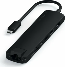 Satechi USB-C Slim Multi-Port with Ethernet Adapter schwarz Dual-Slot-Cardreader, USB-C 3.0 [Stecker] (ST-UCSMA3K)