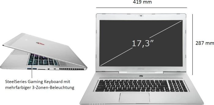 MSI GS70 2QE16SR51S Stealth Pro Silver Edition, Core i7-4720HQ, 16GB RAM, 512GB SSD, 1TB HDD, GeForce GTX 970M, DE