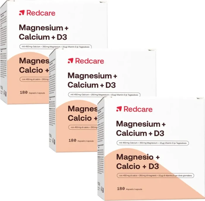 Redcare Magnesium + Calcium + D3 Kapseln, 540 Stück (3x 180 Stück)