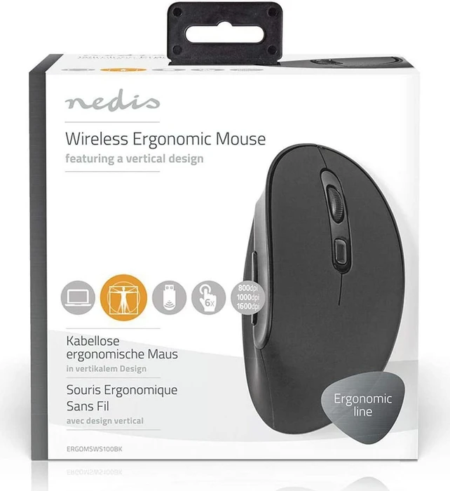 Nedis Wireless Ergonomic Mouse, schwarz, USB