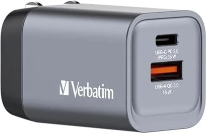 Verbatim 35W GaN-Ladegerät mit 2 Anschlüssen grau