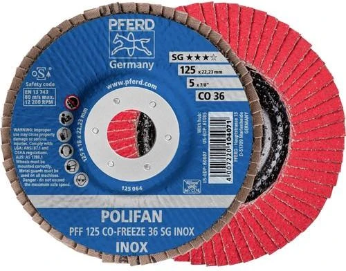 Pferd PFF 125 CO-FREEZE 36 SG INOX POLIFAN Fächerschleifscheibe K36, 125x22.23mm, 10 Stück
