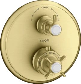 Hansgrohe Axor Montreux Thermostat Unterputz mit Kreuzgriff und Ab- und Umstellventil brushed brass