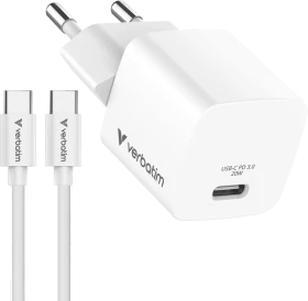 Verbatim Mini-GaN-Ladegerät mit Kabel 20W weiß
