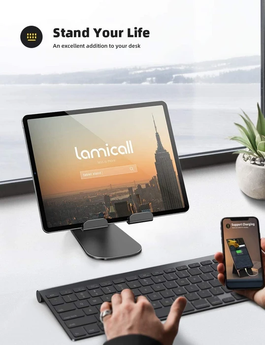 Lamicall Tablet Stand S, Aluminium Tablet- und Smartphone-Ständer, Tablet-Stand 4-13", schwarz, verstellbar