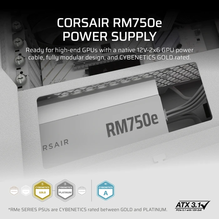 Corsair RMe Series 2025 RM750e White 750W, ATX 3.1