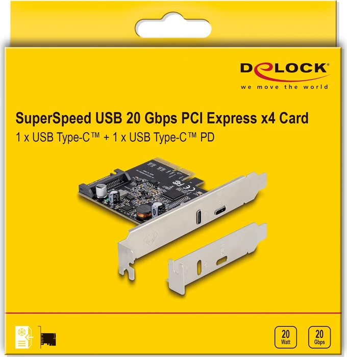 DeLOCK PCI Express x4 Karte zu 1 x SuperSpeed USB 20 Gbps, 1x USB-C 3.2, PCIe 3.0 x4