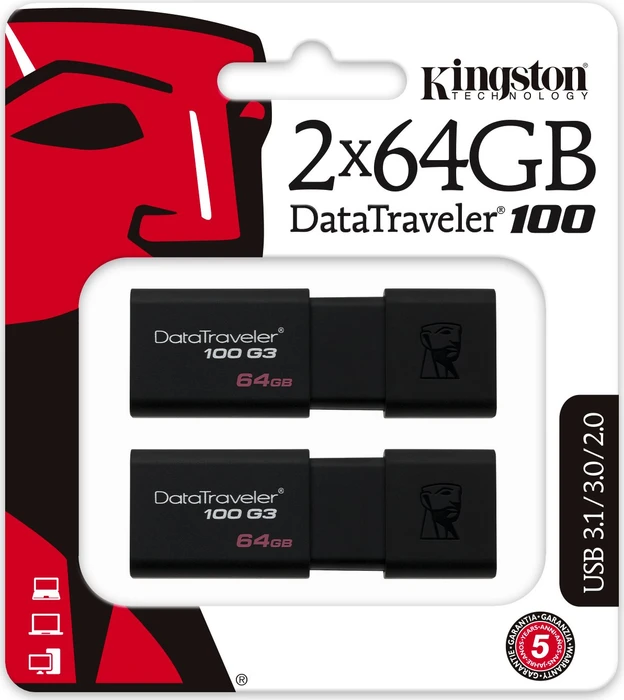 Kingston DataTraveler 100 G3 64GB, USB-A, USB 3.2 Gen 1×1, 2er-Pack