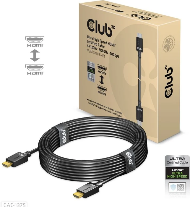 Club 3D Ultra High Speed HDMI 2.1 Kabel 4K120Hz, 8K60Hz, 48Gbps zertifiziert, 5m