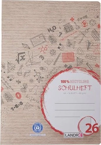 Landré Recycling Schulheft, A4, Lineatur 26, 16 Blatt